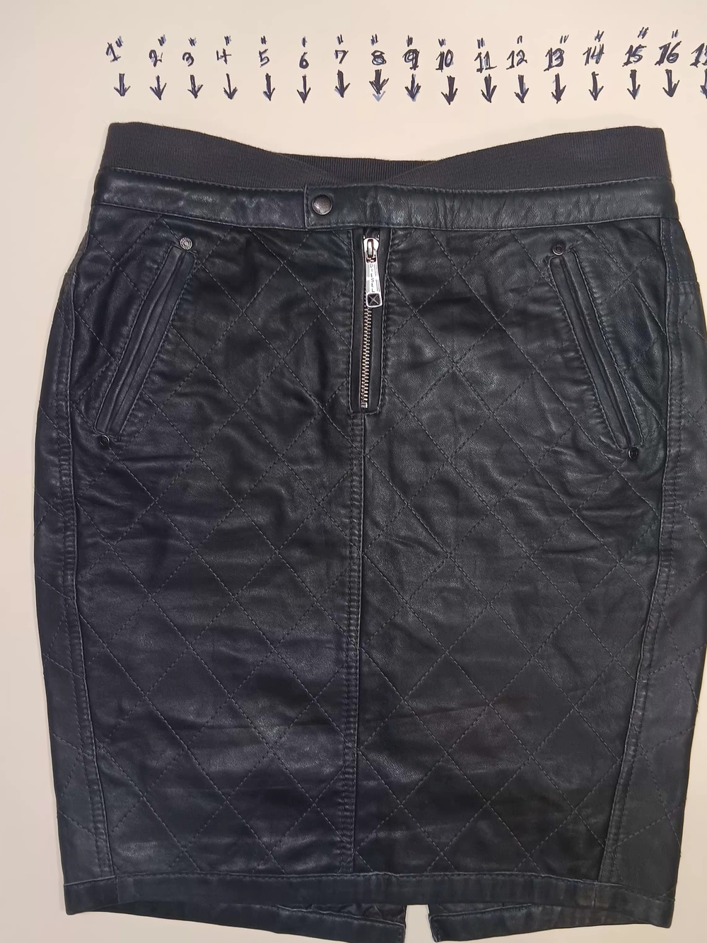 Diesel Dark Gray Leather Pencil Skirt with Front Zip